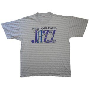 Vintage 1991 New Orleans Jazz AOP Stripes Single Stitch T-Shirt XL Made in USA